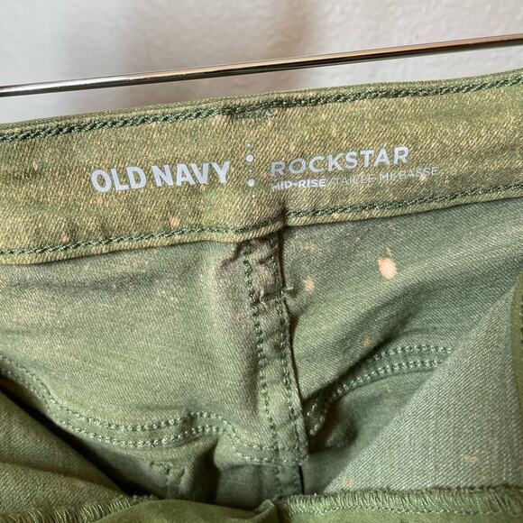 Old Navy Rockstar Mid-Rise Jeans 18 Petite Olive Green Bleach Dye - Picture 4 of 4